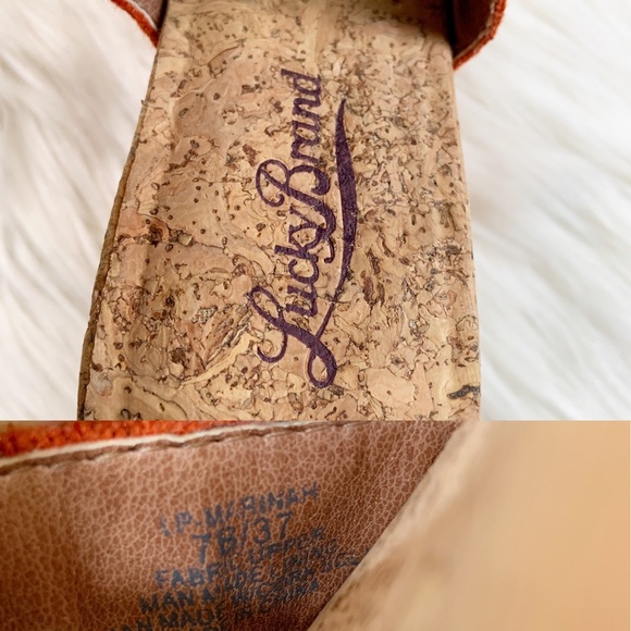 Lucky Brand Orange Boho Cork Wedge Sandals Size 7 - Picture 7 of 8